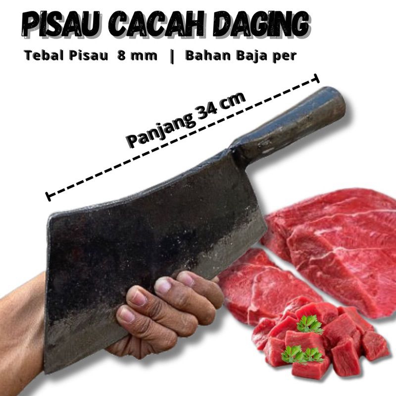Pisau cacah daging baja per asli - Pisau Cacah tulang sapi - Pisau daging Super tajam pisau siap pak