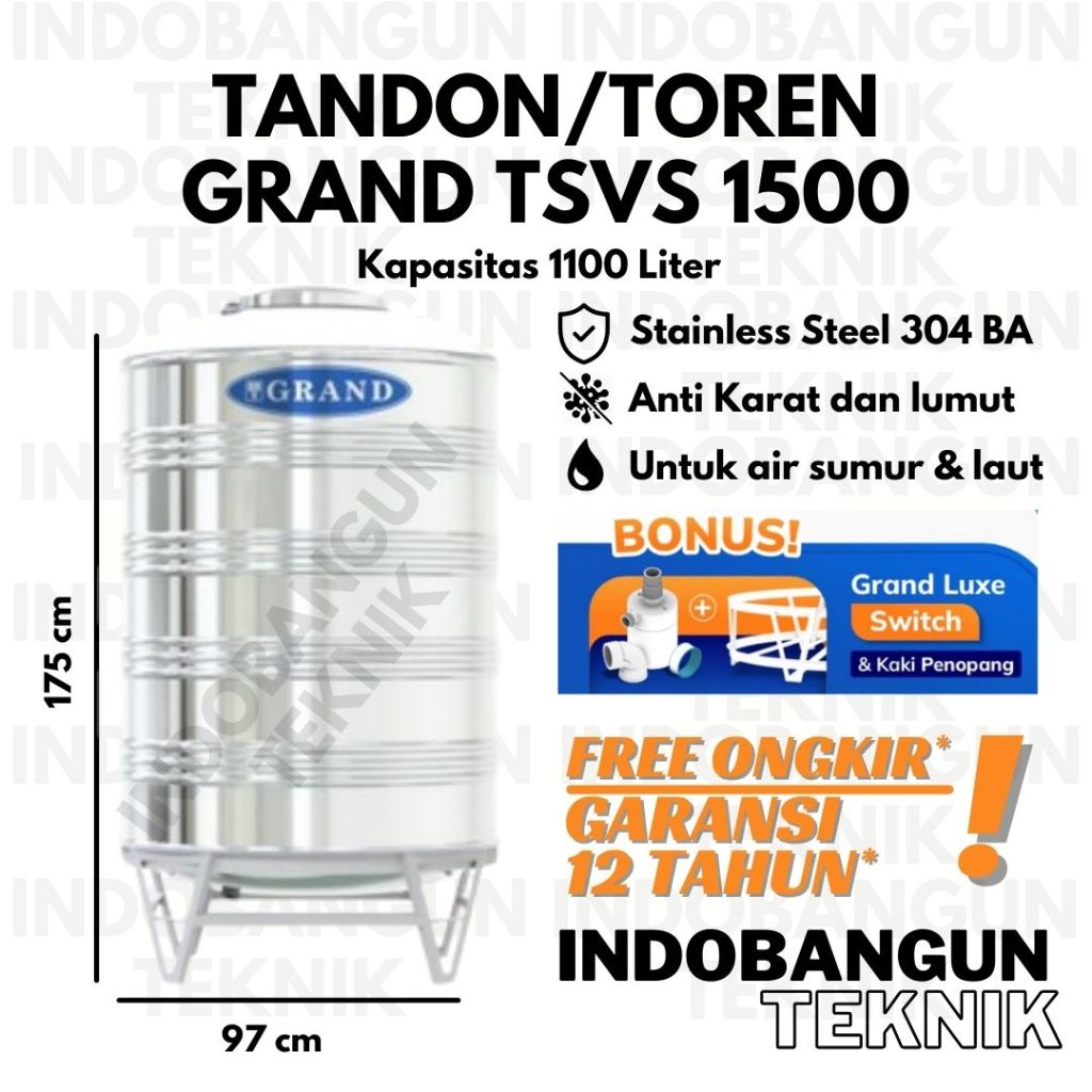 Tandon Toren Air Stainless Coating TSVS 1500 (1000 Liter) Tedmond Grand Garansi 12 Tahun Air Sumur