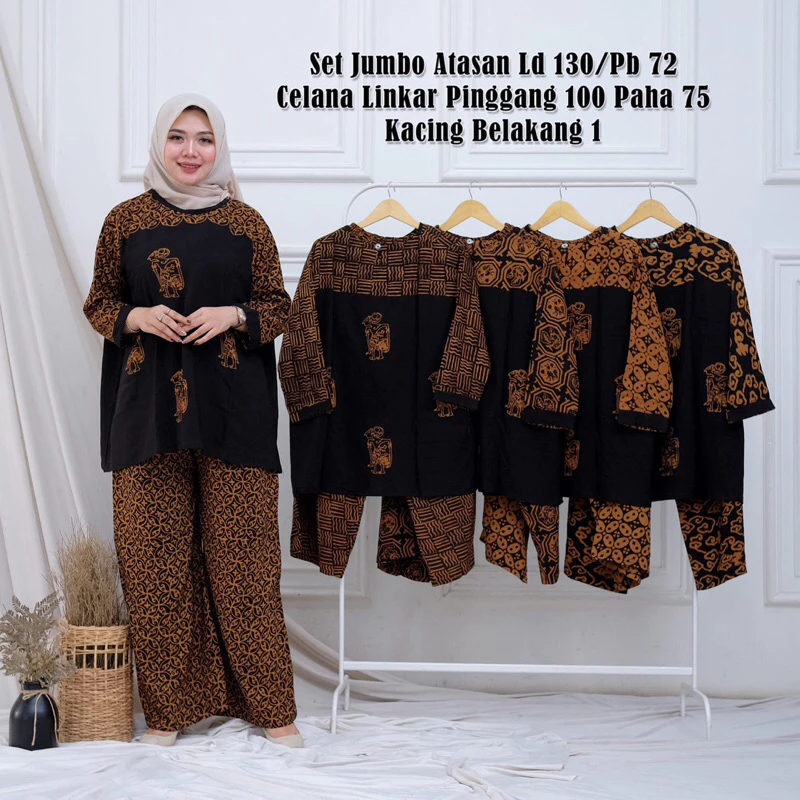 Setelan Batik Jumbo | One Set Piyama | Setelan Batik Cap Rayon Premium | One Set Batik Alza Celana P