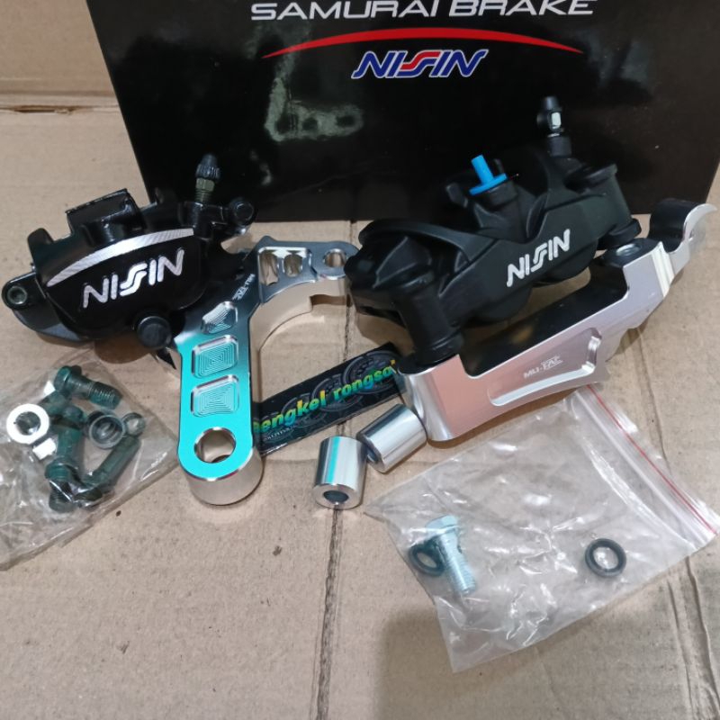 KALIPER + BREKET CNC KALIPER TWIN AFRIKA AFRICA KALIPER 2 PISTON KALIPER NINJA R RR ZX SET DEPAN BEL