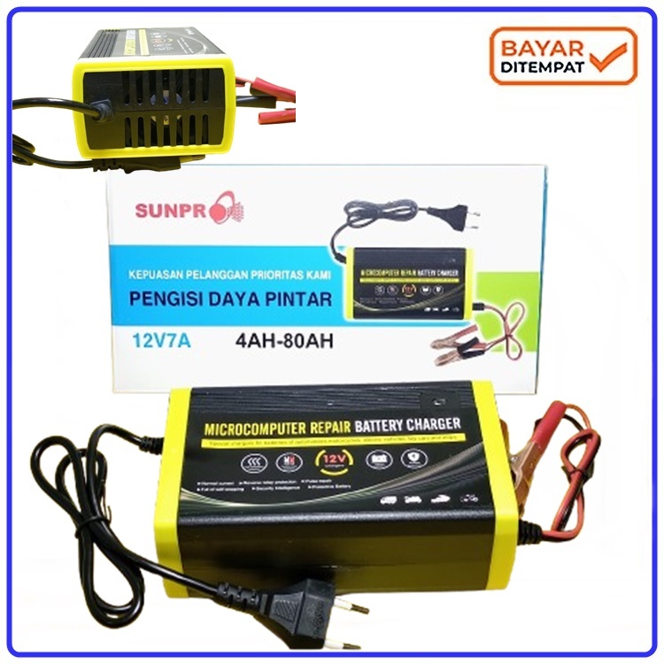 Battery Charger Sunpro 12V 7A / Adaptor cas Aki 4AH-80Ah