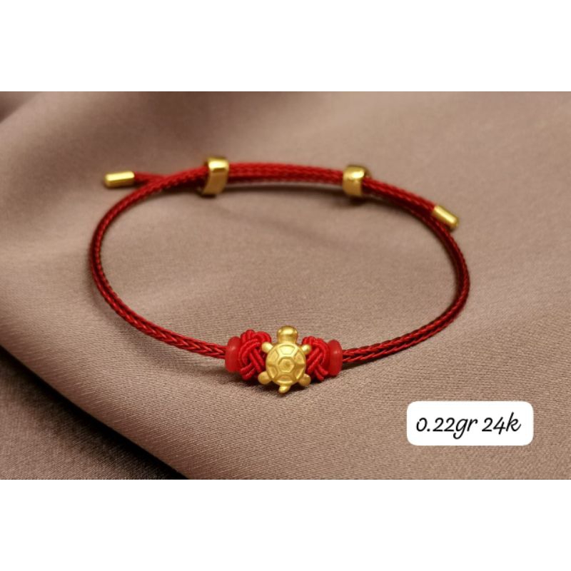 Gelang Emas Asli Charm Kura 24K Hongkong 999% Tali Pandora Merah