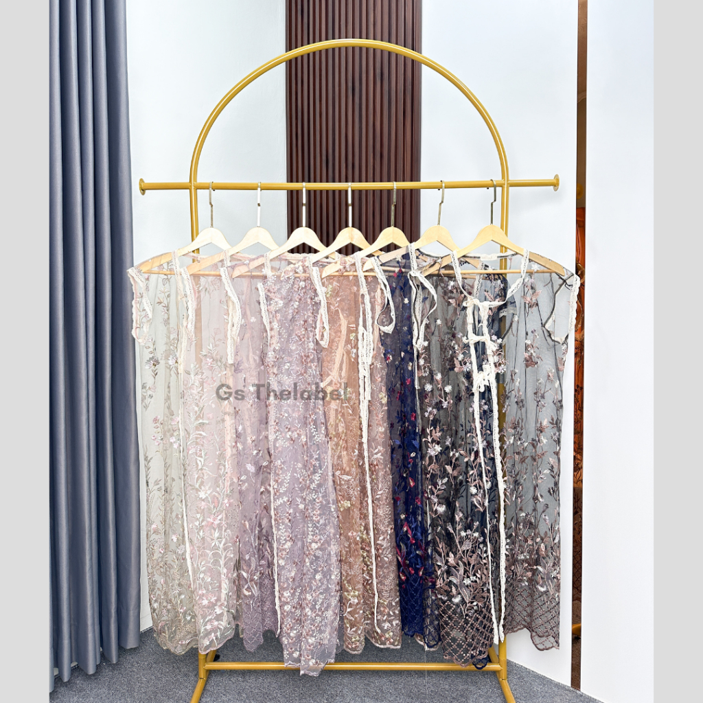 JENNARA OUTER HARI RAYA SERIES LD 118 CM LONG OUTER BRUKAT BAHAN TILE GARDEN BORDIR WARNA MAUVE NAVY