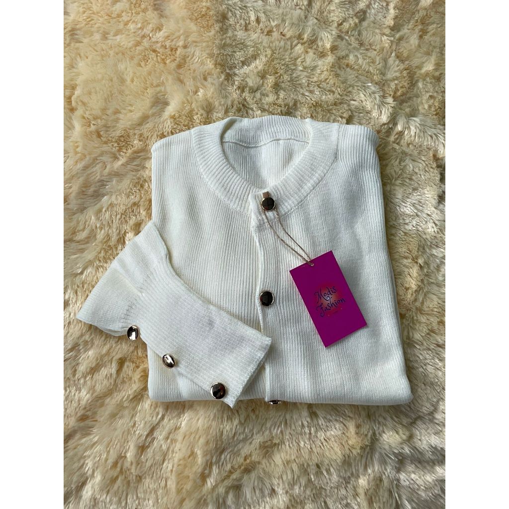 Starla Cardigan/Aira Rajut Premium Tebal Kancing Gold PREMIUM-PUTIH
