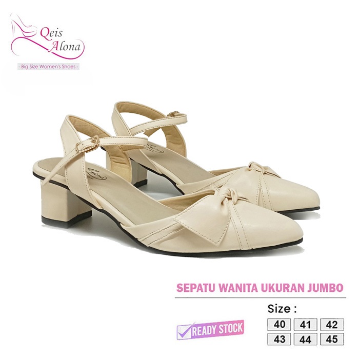 Qeis Alona Eliose Shoes Women Mules Big Size 40-45 Sepatu Sandal Wanita Pesta Formal Heel Tali Jumbo