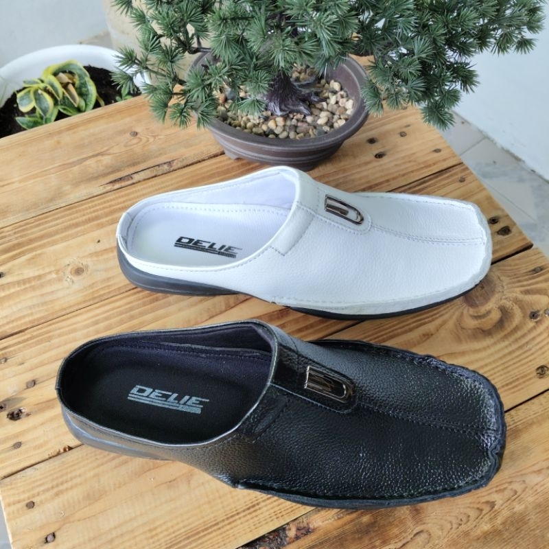 Sepatu Sandal Pria bustong Kulit Putih/sepatu sandal slop pria putih kulit asli