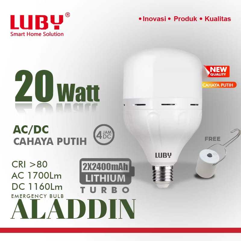 Lampu LED Emergency LUBY Aladdin 20 Watt / Lampu LED Bulb AC DC LUBY Aladdin 20W- Cahaya Putih