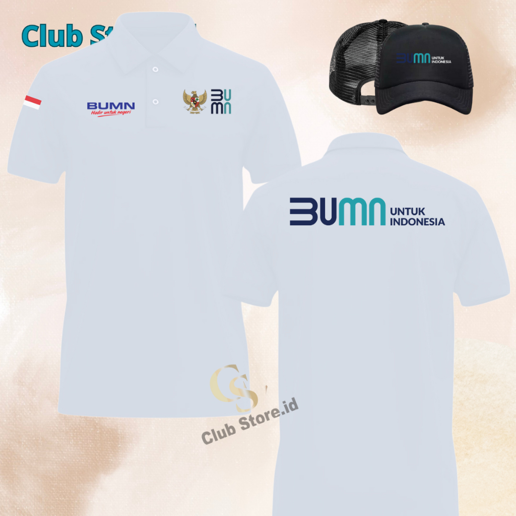 Bonus Topi Poloshirt Lengan Pendek BUMN Baju Atasan Kaos Berkerah Seragam Kerja Unisex Sablon Polifl