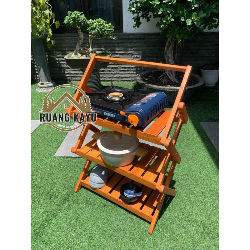 RAK CAMPING KAYU SUSUN LIPAT PORTABLE/RAK SEPATU/RAK PENYIMPANAN SERBAGUNA