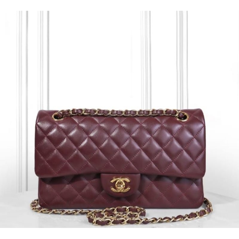 Tas slingbag Wanita C flap Lambskin Medium Burgundy  GHE Bag