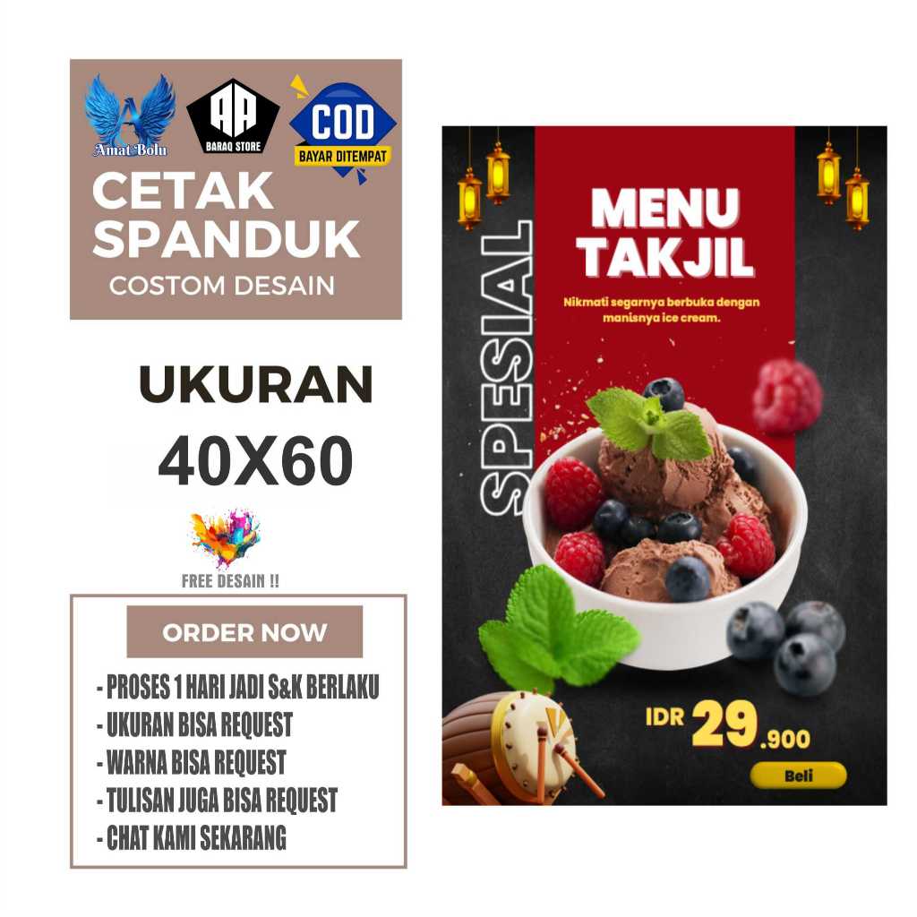 Cetak Spanduk Banner ES CEMIL MENU TAKJIL Costom Desain