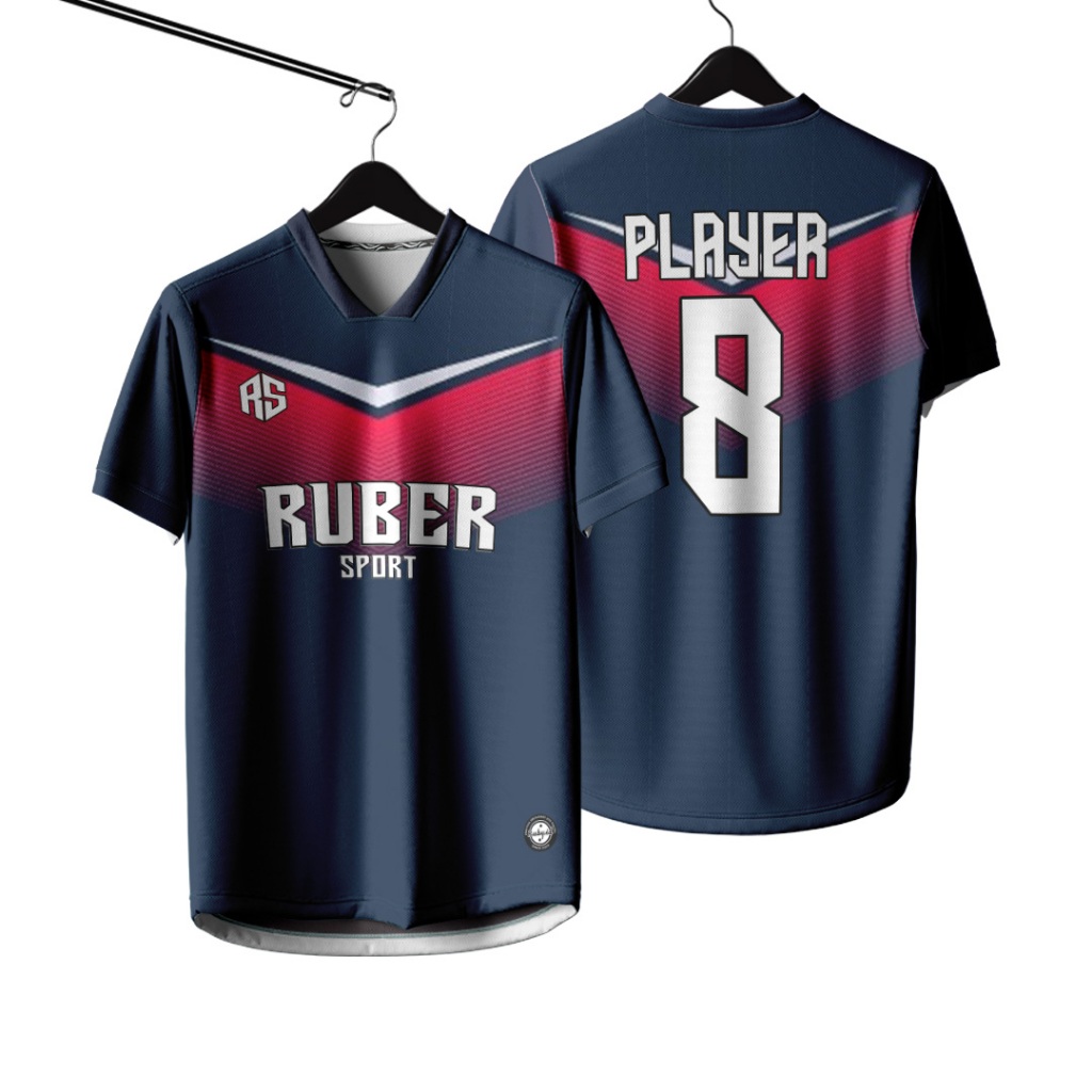 Jersey Futsal / Jersey Bola / Jersey Voli Custom Full Printing Bisa Satuan Navy Motif Merah Putih