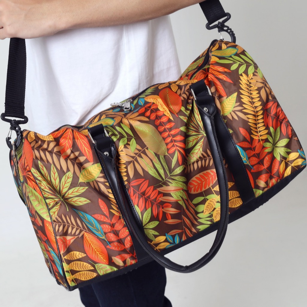 tas pakaian motif daun bunga muat baju banyak travel  Waterproof