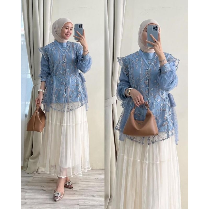 Levina Top Blouse/ Bahan Hyget tille Dotty Premium Elegan/Atasan Lebaran/Atasan Kondangan/Atasan bru