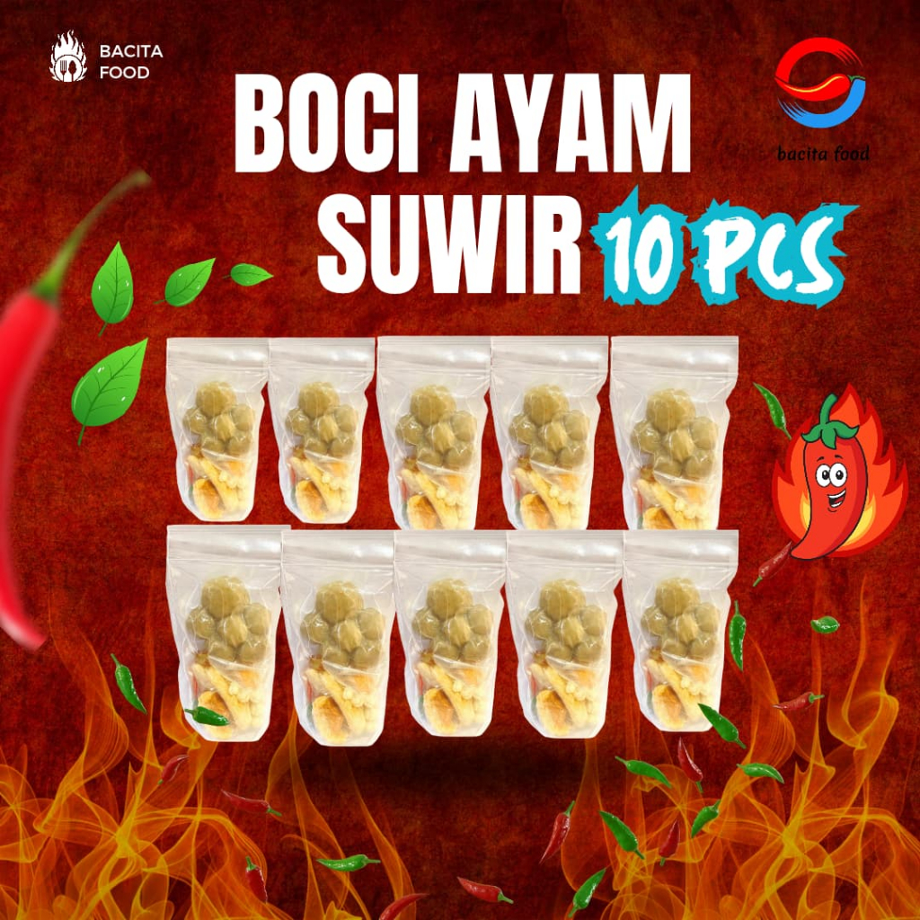 

( paket 10 bungkus )Baso aci ayam suwir, boci ayam suwir