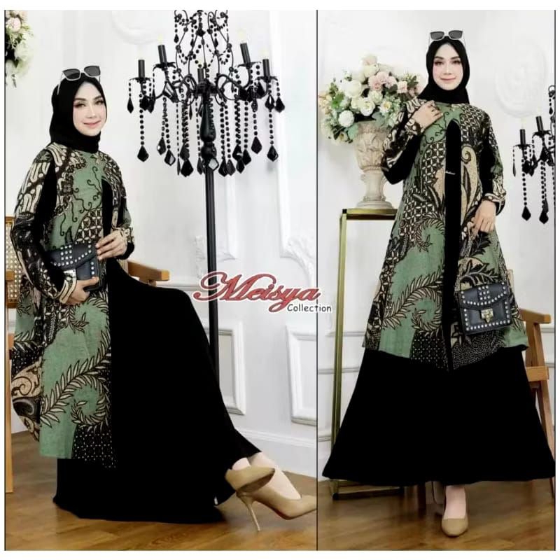 Gamis Batik Naura 2in1 Terbaru / Gamis Kondangan Modern / Kombinasi Polos Motif Terbaru