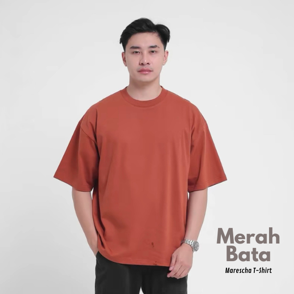 Marescha T-Shirt Oversized Merah Bata Kaos Polos Pria Wanita Heavyweight Cotton 24s