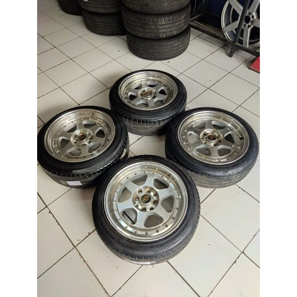 VELG RACING SECOND MODEL HSR RUMOI RING 15 PCD 4X100-4X114,3 OFFSET 42 WARNA SILVER  POLISH + BAN 16