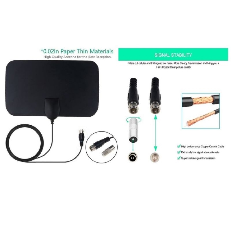 SL Antena TV Digital 4K SUPER JERNIH Hitam Antena Tipis Penguat sinyal Indoor PREMIUM LED