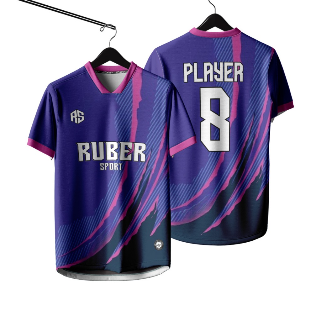 Jersey Futsal / Jersey Bola / Jersey Voli Custom Full Printing Bisa Satuan Biru Ungu Motif Pink