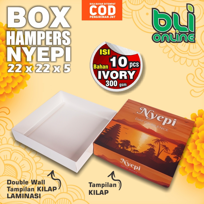 

Box Nyepi 22 x 22 x 5 / isi 10pcs / Hampers Nyepi / Dus Nyepi / kotak Kue Kering / Kardus Nyepi