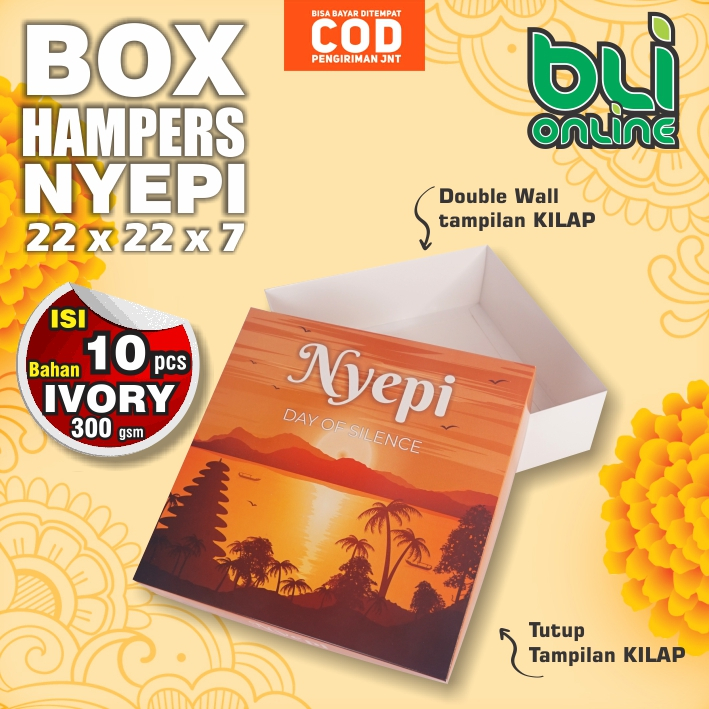 

Box Nyepi 22 x 22 x 7 / isi 10pcs / Hampers Nyepi / Dus Nyepi / kotak Kue Kering / Kardus Nyepi
