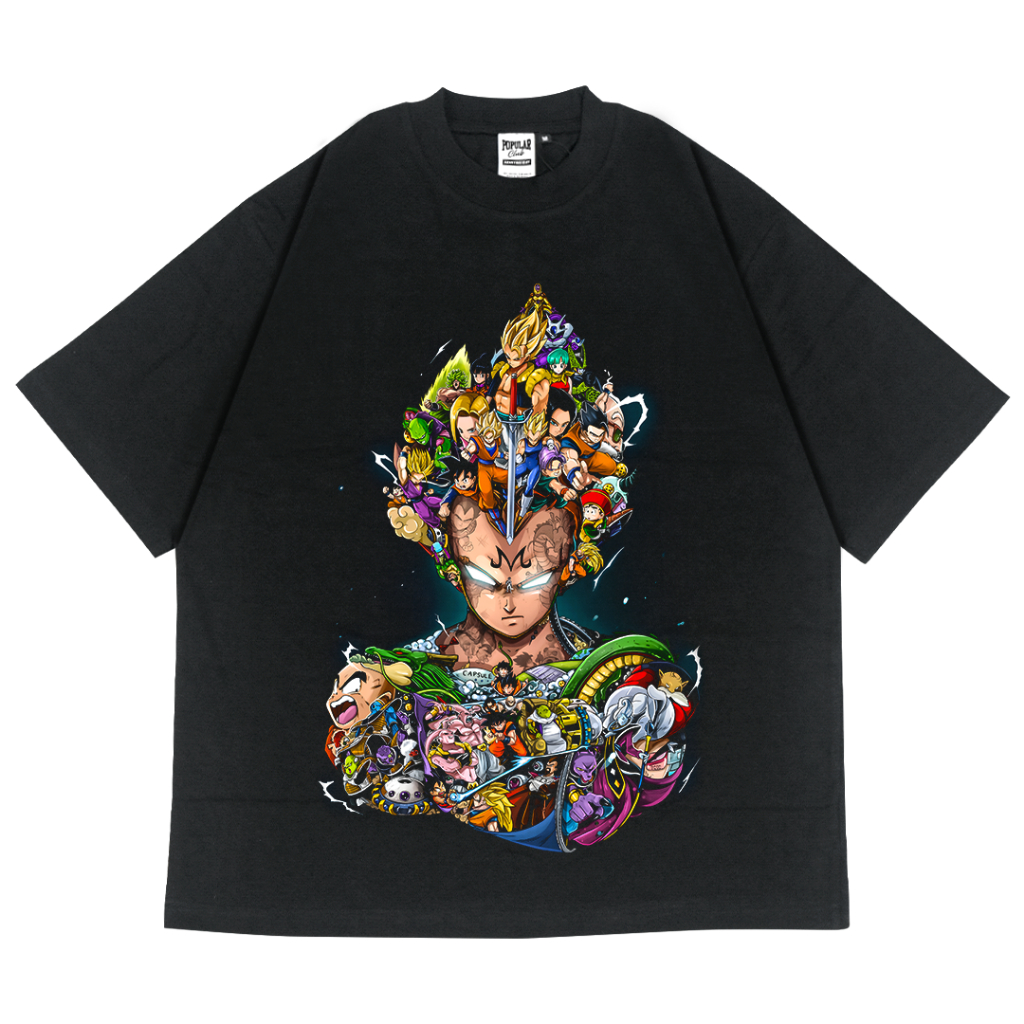 Vegeta Dragon Ball Colleged Oversized Vintage T-Shirt – Black
