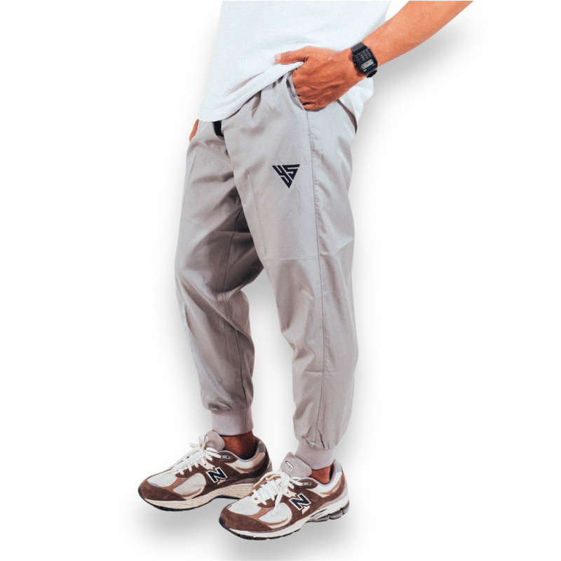 YS Celana Training Pria Panjang Sporty Gray Bahan Parasut Jogger Pants Cowo Long Pants Sport