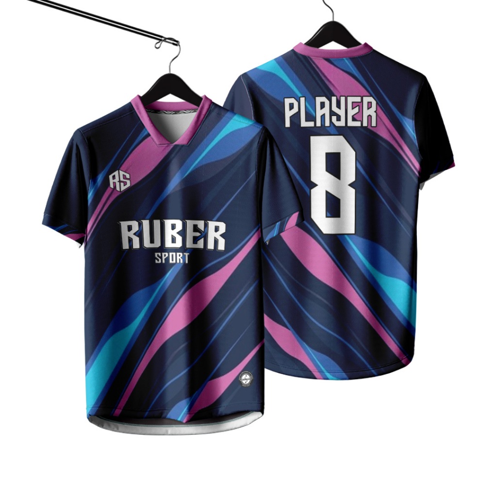 Jersey Futsal / Jersey Bola / Jersey Voli Custom Full Printing Bisa Satuan Navy Motif Ungu Biru