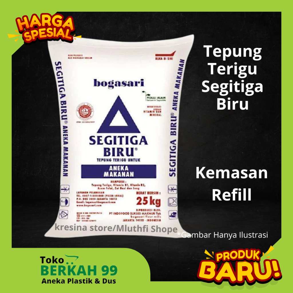 

Tepung Terigu Segitiga Biru kemasan refill untuk makanan bogasari