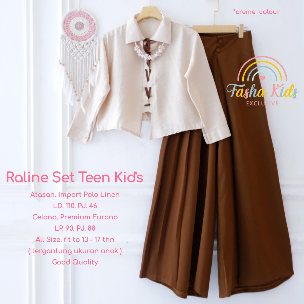 RALINE SET BLOUSE KULOT ANAK REMAJA PEREMPUAN - SETELAN TEEN KIDS 13-17 TAHUN BLUS POLO LINEN CELANA