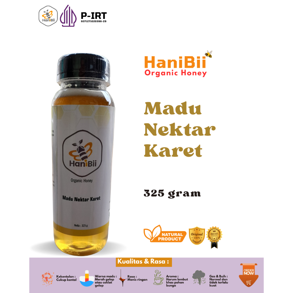 

Madu Murni Asli Nektar Karet Netto 325 gr HaniBii