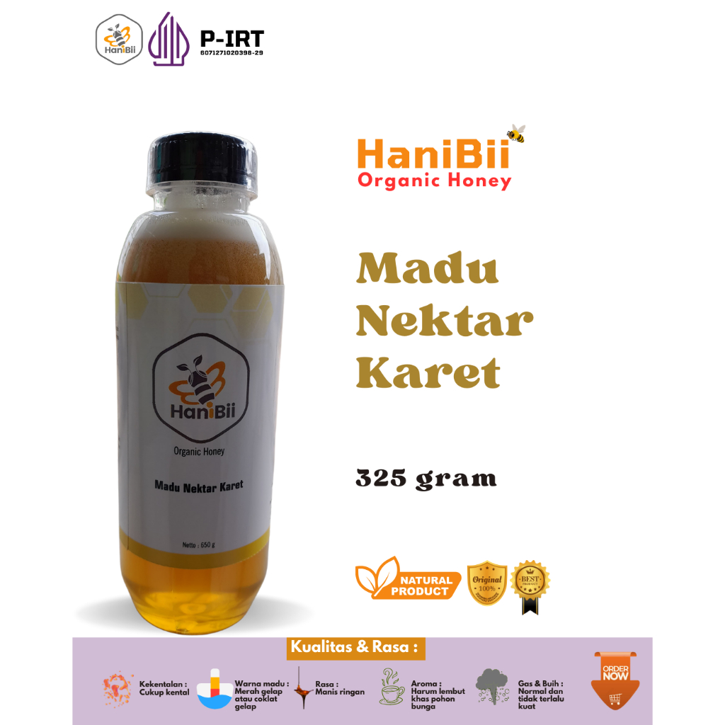 

Madu Murni Asli Nektar Karet Netto 650gr HaniBii Maduku