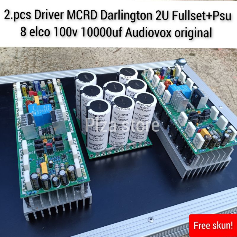 2.pcs Driver power amp MCRD V3 Darlington Fullset komplit PSU 8 elco 100v 10000uf Audiovox putih ori