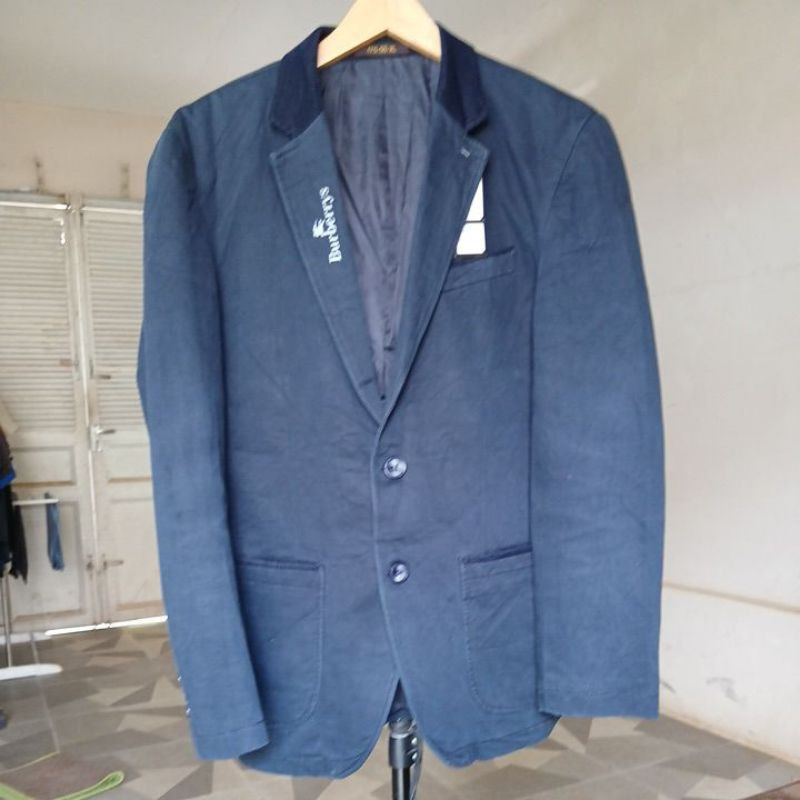 Jas blazer DI TIU X BURBERRYS second Original katun tebal warna navy pekat inner 2 pocket di dalam L