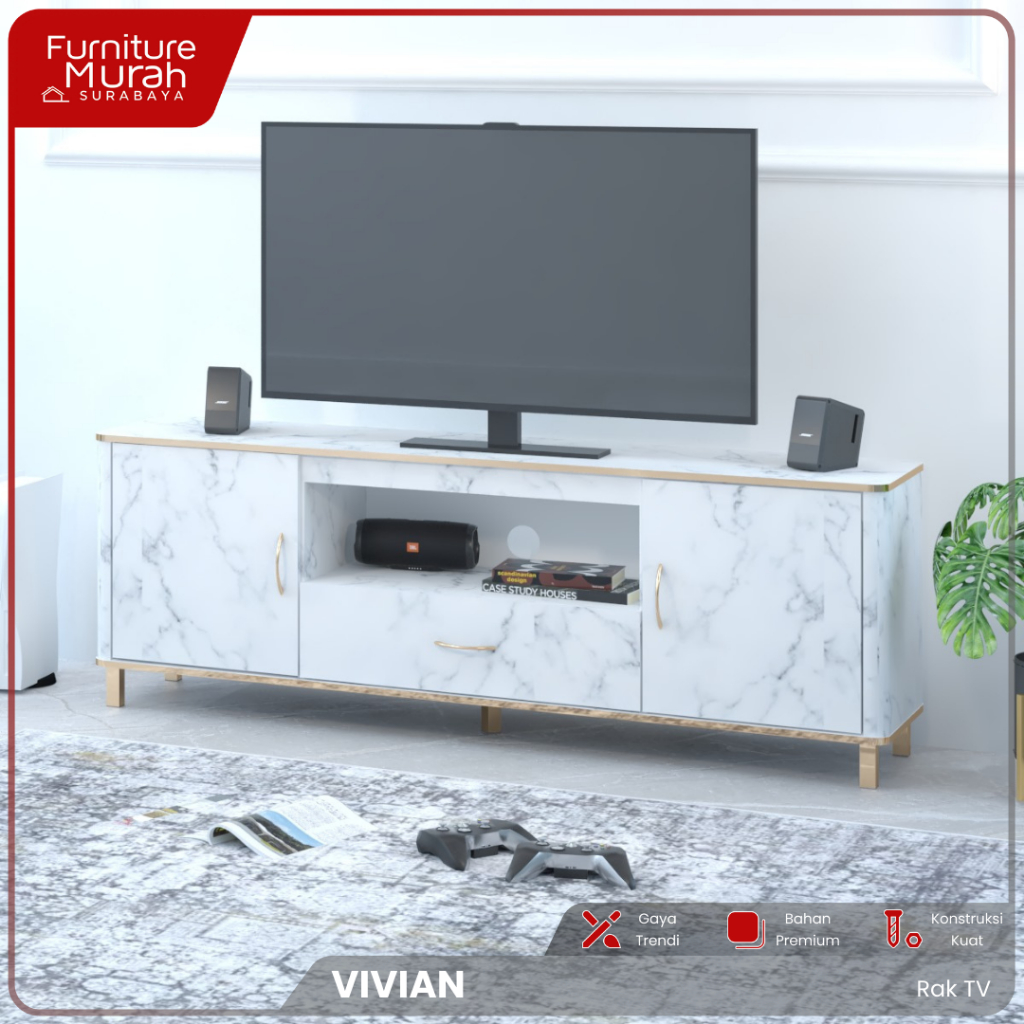 Furniture Murah Surabaya - Rak TV Minimalis Kaki Besi Rak TV Kokoh Tahan Lama Rak TV Modern Rak TV H