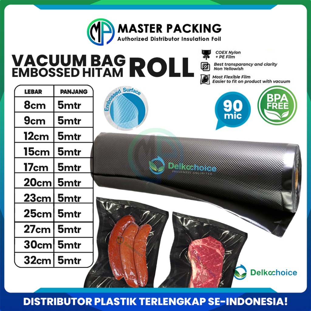 Plastik Vakum Vacuum Vacum Bag Sealer Makanan Roll Hitam Emboss