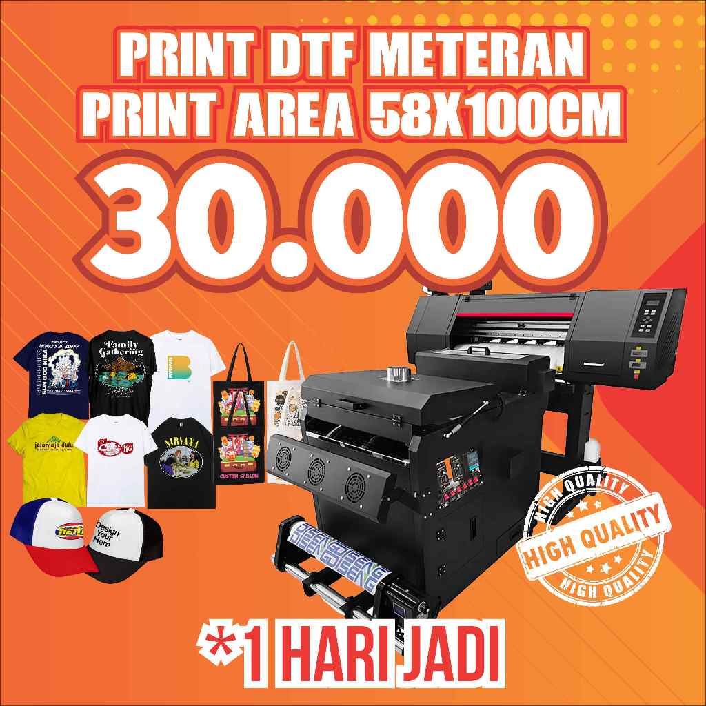 

Jasa Cetak Print DTF Sablon Custom Permeter Lebar 60cm, 30cm, A4, & A3, Sablon Siap Press DTF Custom Siap Press