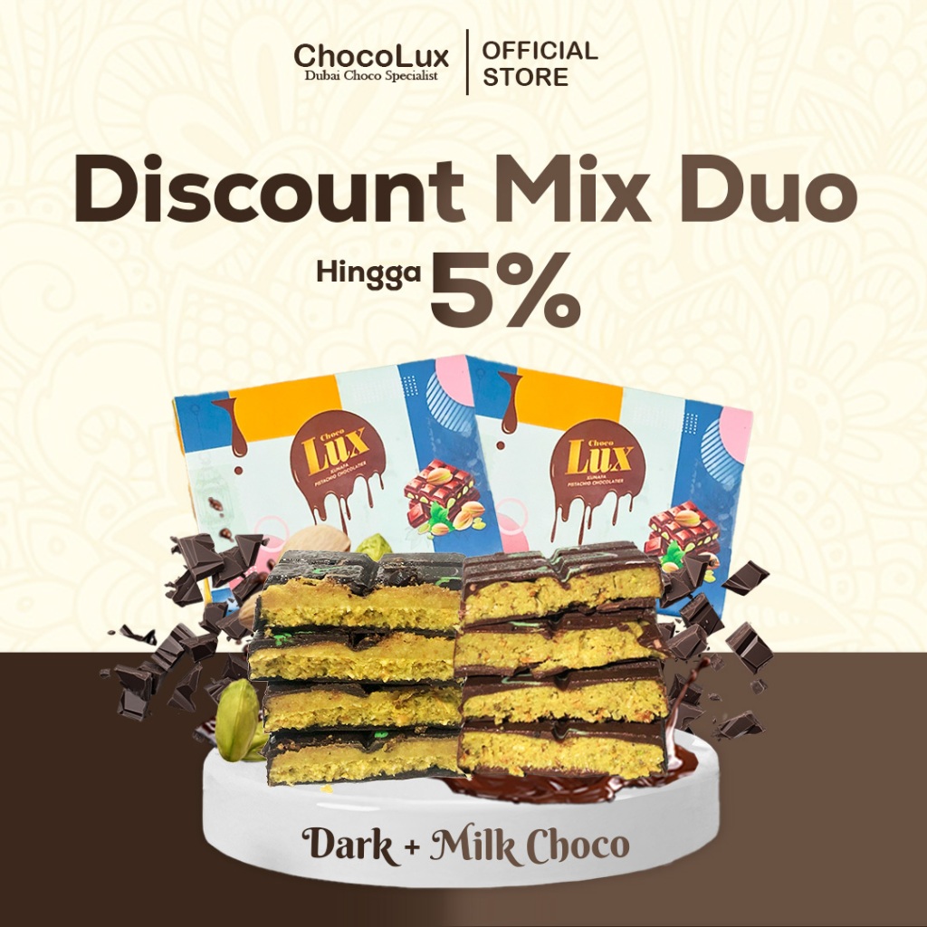 

Kombo Hemat 2 Dubai Chocolate Pistachio Kunafa Original Kataifi Asli - Dark & Milk Chocolate