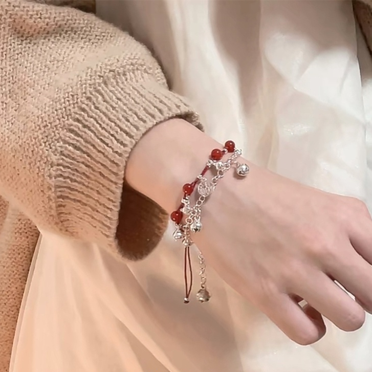 COD Gelang Lonceng Dikepang Pasangan Gelang Berkah Rumbai Rumbai Batu Akik Jalinan Tali Merah Gelang