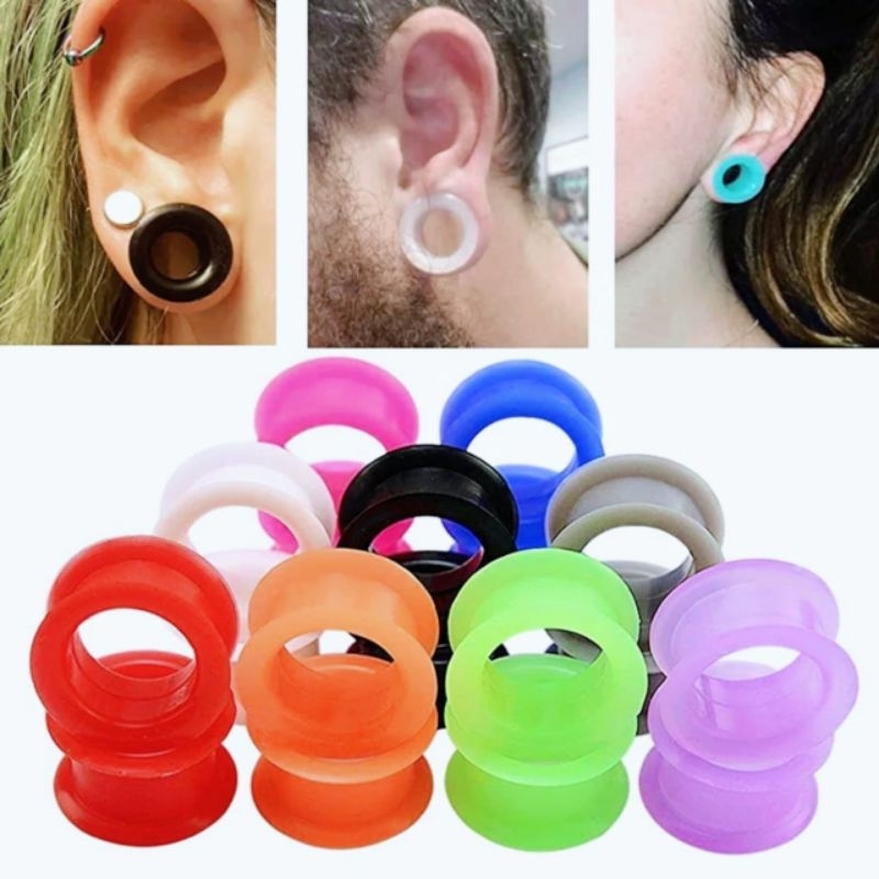 PIERCING TELINGA SILIKON WARNA / PIERCING EAR PLUG / PLONG KARET RANDOM