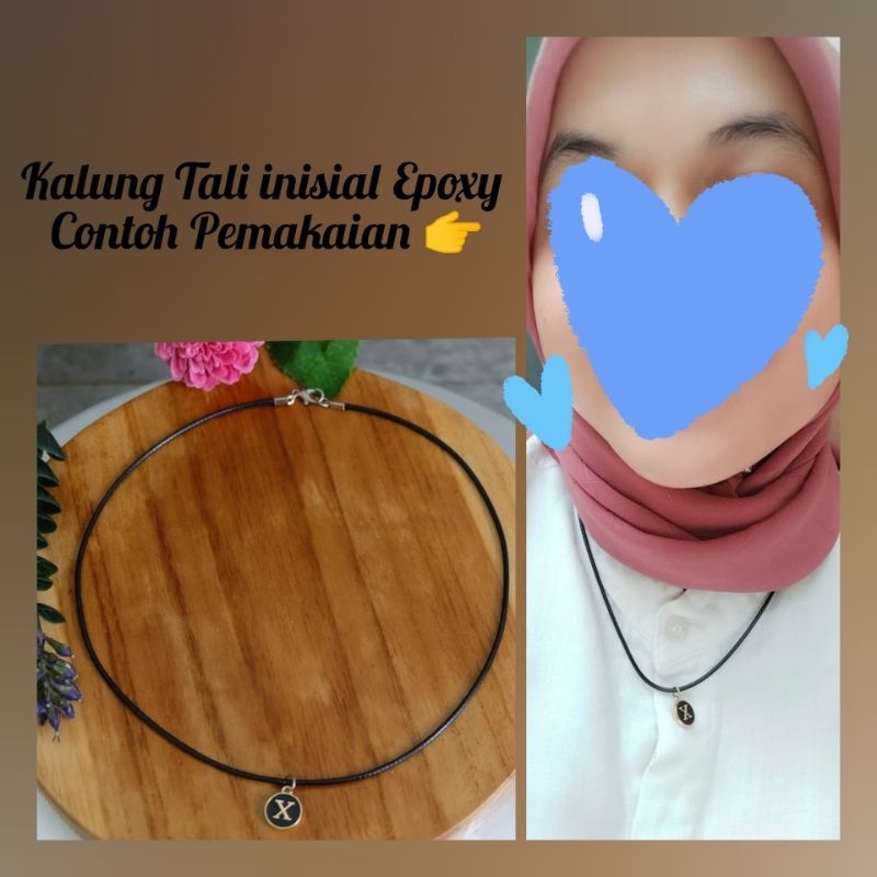 Kalung tali Hitam pria wanita Inisial Epoxy / Kalung Tali Waterproof Custom Huruf / kalung liontin r