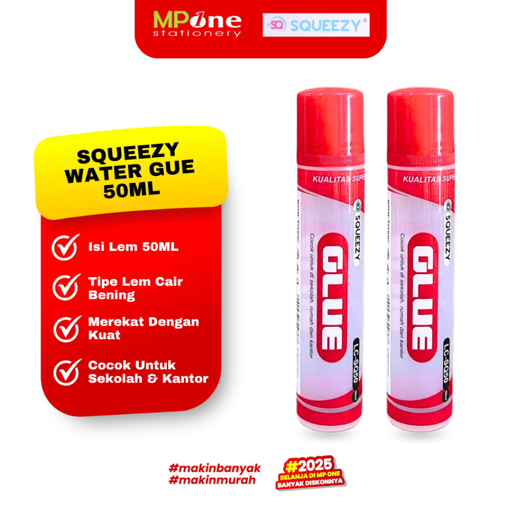 

Squeezy Lem Cair Bening 50ML LC-SQ50 / Lem Kertas Cair / Water Glue 50ml SQUEEZY LC-SQ50