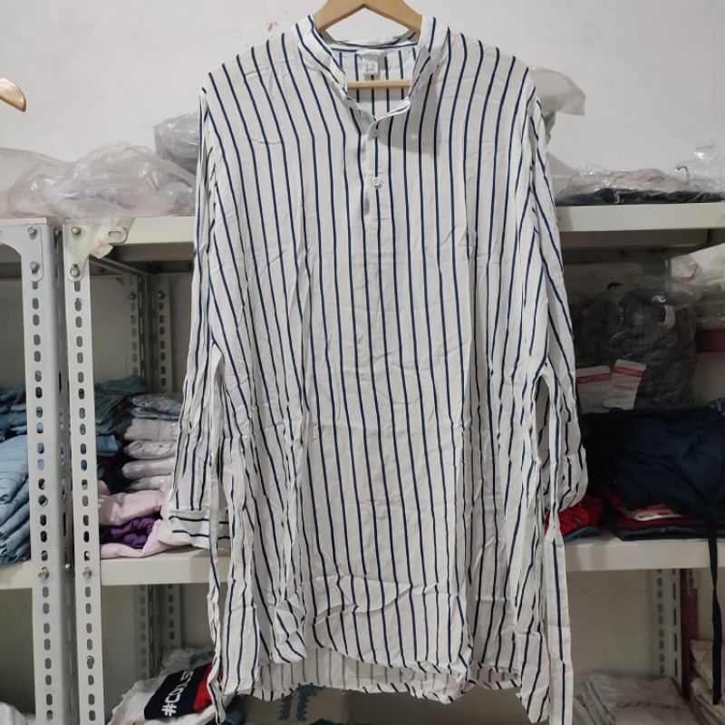 Kemeja Blouse Wanita Dewasa H&M Garis Putih Biru
