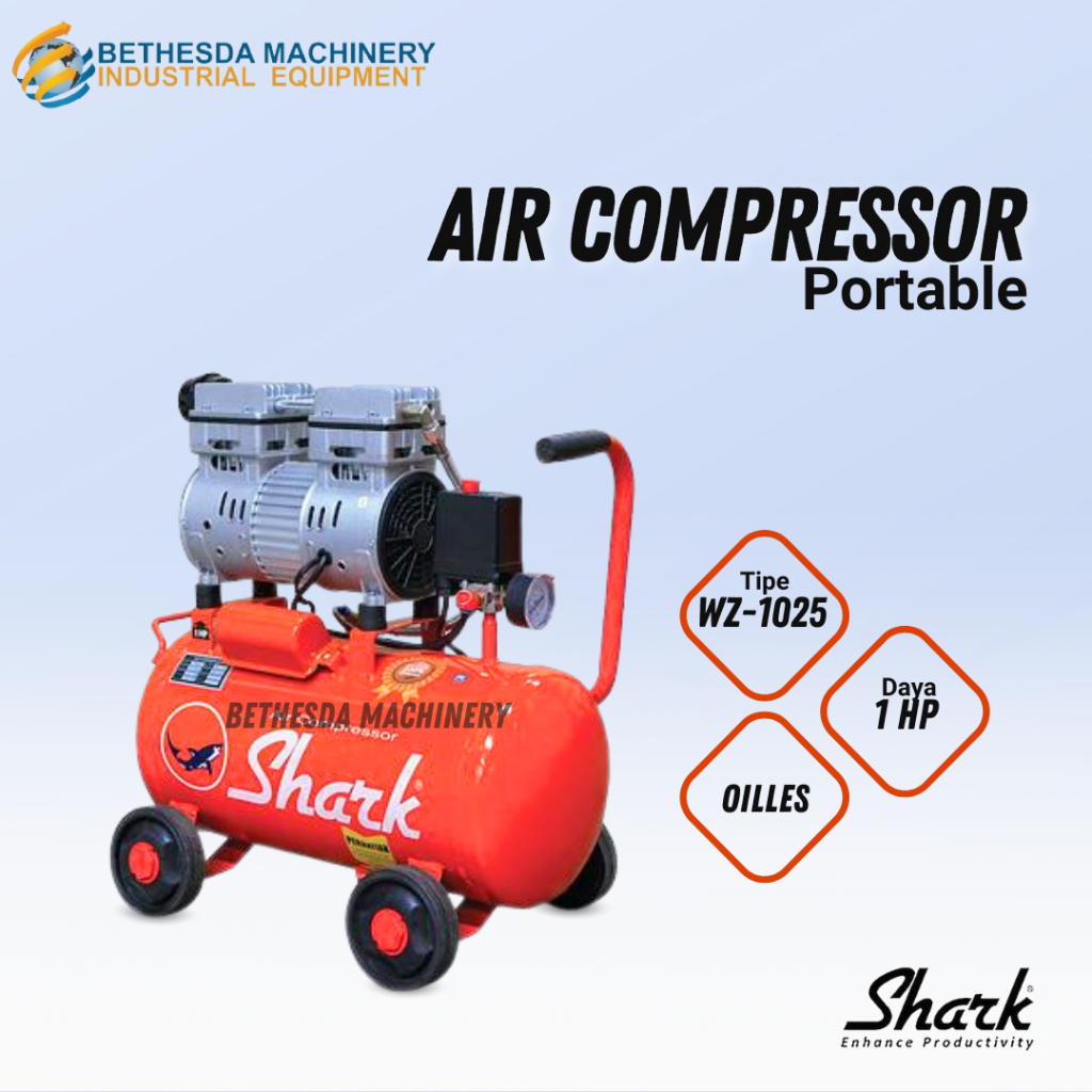 Kompresor udara 1 HP Portable Oilles Listrik 25 L