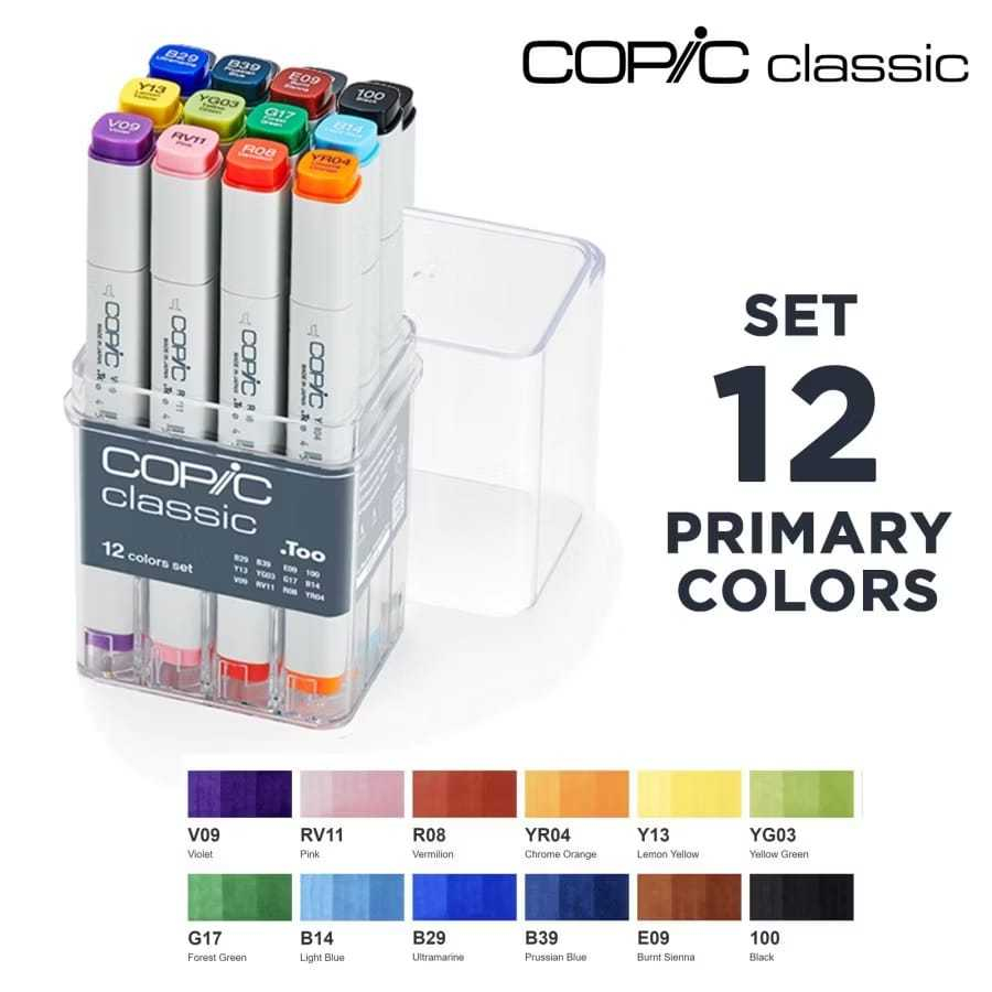 

GRAMEDIA KARAWACI - MNH - COPIC MARKER SET 12 COLOR - MARKER ALCOHOL BASED DYE INK REFILLABLE