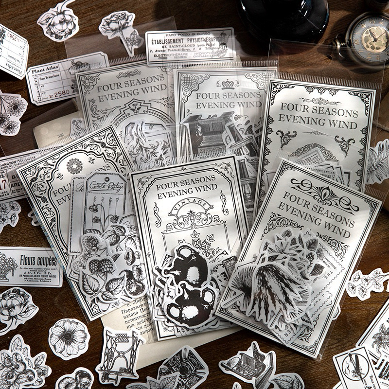 

[B874] Stiker Yan Ji Seri Angin Malam Empat Musim Retro Kreatif Bernilai Tinggi Bahan Latar Belakang Kolase Notebook