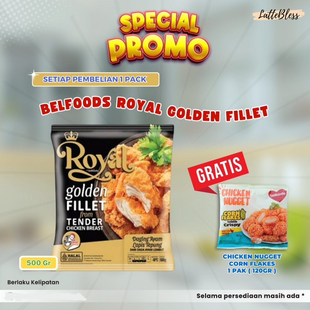 

BELFOODS ROYAL GOLDEN FILLET 500GR HALAL DAGING AYAM BALUT TEPUNG