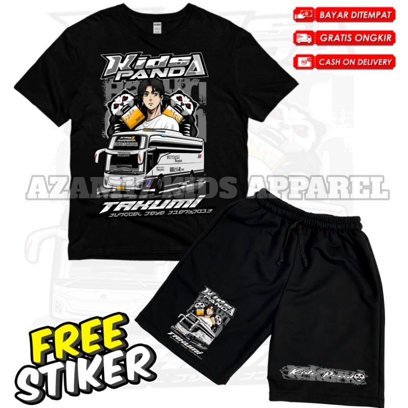 (BISA COD) Setelan Kaos Celana Pendek Anak Bus Kids Panda Bismania Tunggal Jaya Free Nama / Setelan 