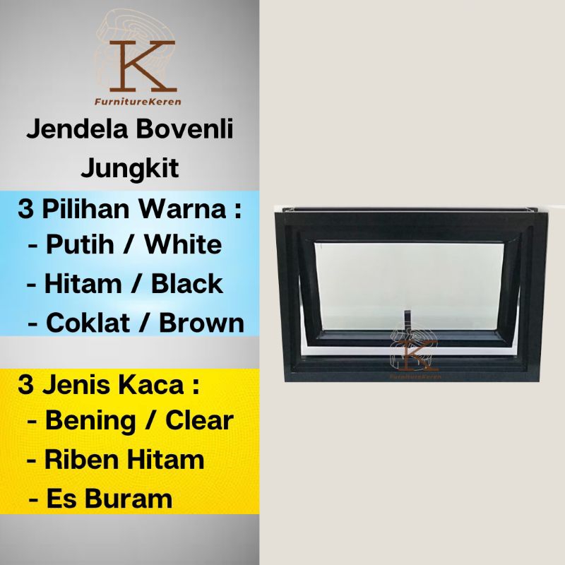 Jendela Bovenli Aluminium 80 x 40 Jungkit / Jendela Boven Bouven Aluminium 80x40 / Jendela Kaca / Al